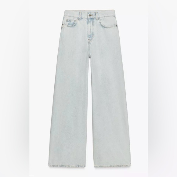 Zara High Waist Palazzo Fit Jeans in Light Blue Size 12. NWT - Picture 5 of 14